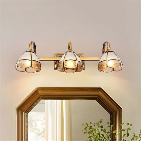 3 bulbs frosted glass vanity lamp luxury style gold flower bathroom wall sconce lighting fixture
