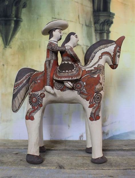 Large Naive Vaquero And Cowgirl Statue Handmade Mexican Folk Art Oapan Guerrero Handmade