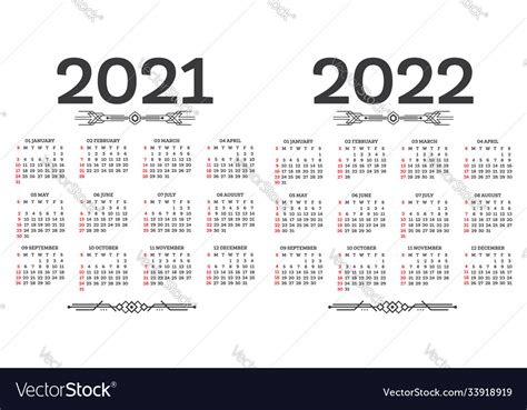 Calendar 2021 2022 Isolated On White Background Vector Image