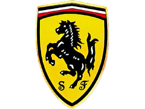 The famous ferrari logo design shows a cavallino rampante which translates to prancing horse. the overall shape is a vertical rectangle with slightly rounded edges and a black outline. Ferrari Logo, car Symbol and History, PNG