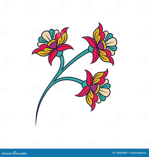 Vector Illustration Of Indian Floral Pattern Abstract Flowers