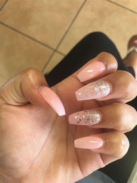 Light Pink With Glitter Prom Nails Light Pink Matte In 2020