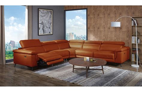 Hazel Orange Leather Sectional Sofa Buy 6676 In A Modern Furniture