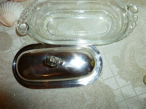 Vintage Butter Dish Rogers Bros Is Lid Heart Finial Stainless Steel With Lovely Ornate