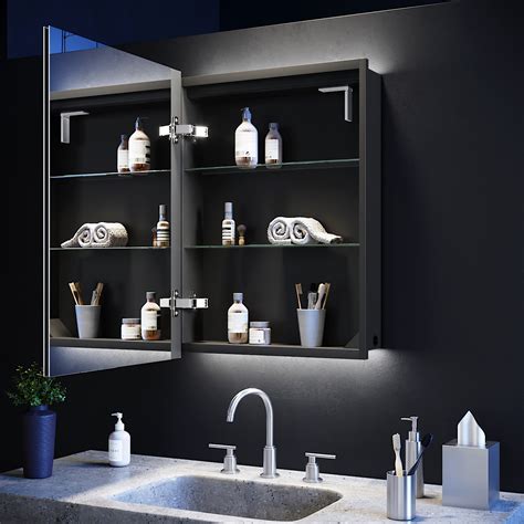 Modern Bathroom Mirrorcabinet Led Illuminated Wall Mounted Rectangle