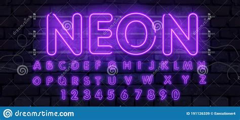 Purple Vector Neon Tube Alphabet Font Neon Color Letters Numbers And
