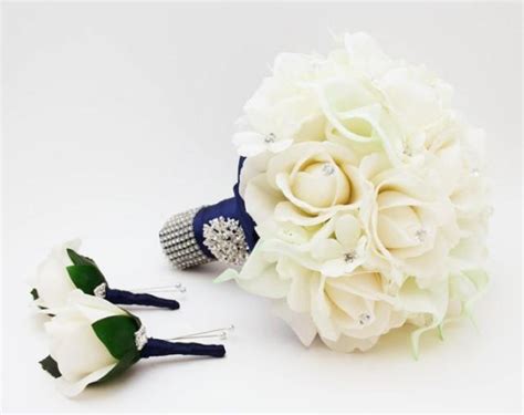 Reserved Navy White Wedding Flower Package Bridal Bouquet Stephanotis