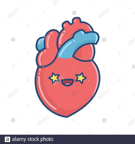 Kawaii Smiling Human Heart Illustration Isolated On White Stock Vector