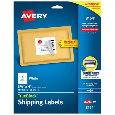 Avery Shipping Labels Sure Feed 3 13 X 4 150 White Labels 8164