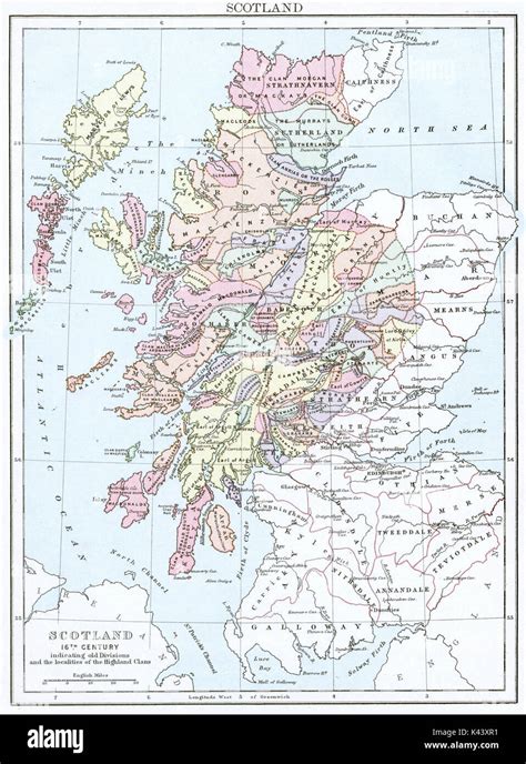 Antique Map Circa 1875 Of Scotland 16thcentury Stock Photo Alamy