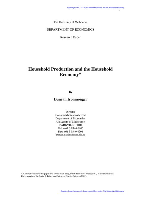 Pdf Household Production And The Household Economy