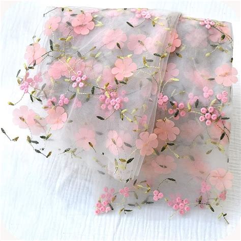 51 Width 3d Vivid Floral Chiffon Embroidery Lace Fabric By The Yard