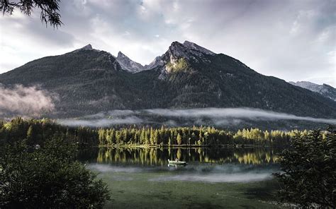 Hintersee Mountain Lake Morning Fog Forest Mountain Landscape