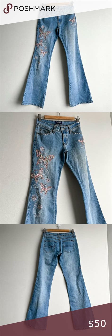 Y2k Butterfly Bedazzled Sequin Low Rise Flare Jeans Bedazzled Jeans
