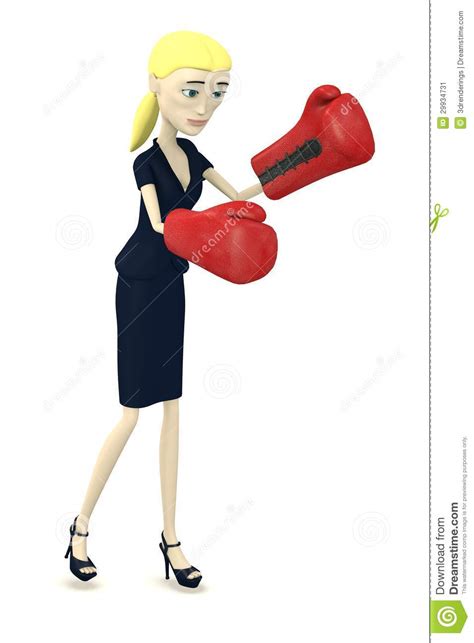 Cartoon Businesswoman With Boxing Gloves Stock