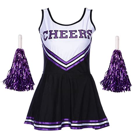Redstar Ladies Cheerleader College Sports Fancy Dress Outfit With Pom
