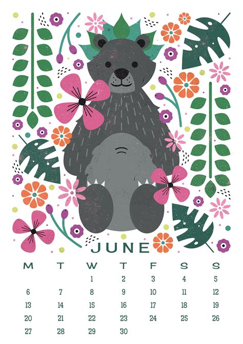 Carly Watts Art And Illustration Free Printable June Calendar Bear