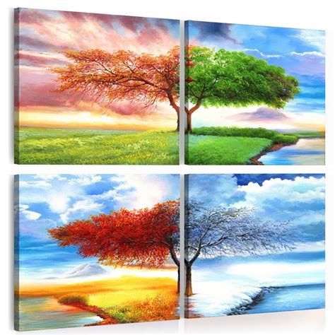 Embelish 4 Panels Wall Art Posters Four Seasons Trees Landscape Modular