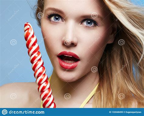 Beautiful Woman With Lollipop Candy Stock Image Image Of