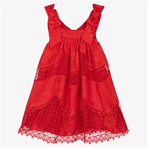 Patachou Girls Red Cotton And Lace Dress Childrensalon
