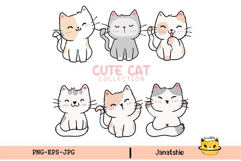 Set Of Cute Cartoon Kitten Cat Clipart Graphic By Janatshie · Creative