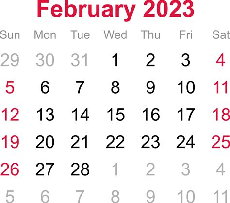 Calendario De Febrero De 2023 Sobre Fondo De Transparencia 12707621 Png