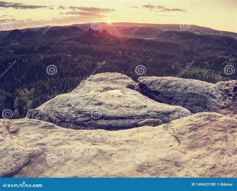 Fantastic Dreamy Sunrise On Top Of Rocky Mountain Stock Photo Image