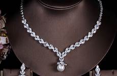 bridal elegant necklace sets zircon cubic marquise jewellery earrings pearl pendant crystal wedding