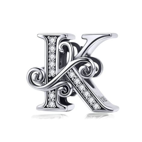 Sterling Silver Alphabet Charm Letter K With Transparent Zirconia S