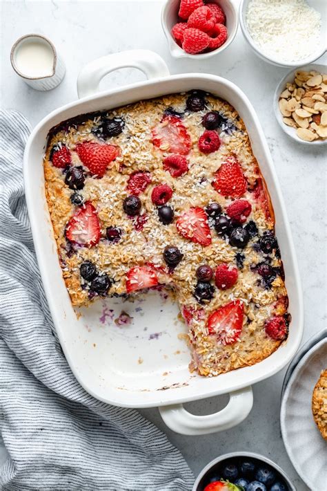 Triple Berries And Cream Baked Oatmeal Ambitious Kitchen