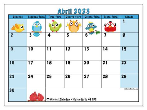 Calendário De Abril De 2023 Para Imprimir “49ds” Michel Zbinden Br