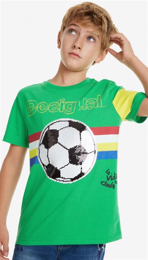 Desigual Boys T Shirt Joseba In Grün Fussball Wendepailletten