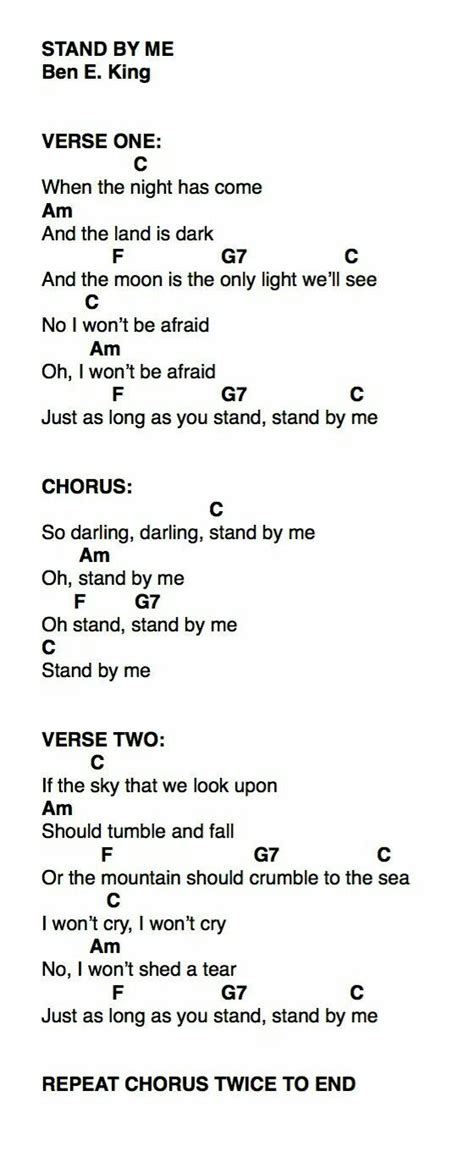 Stand By Me Guitar Chords Easy Guitar Sheet Music