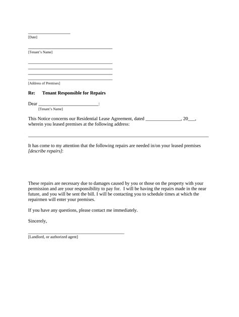 Letter From Landlord To Tenant As Notice To Tenant To Repair Damage Caused By Tenant North