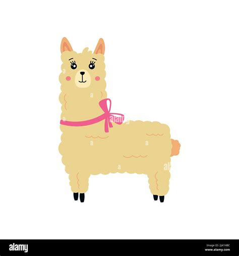 Cute Llama Alpaca With Pink Bow Vector Graphic Design Llama Character