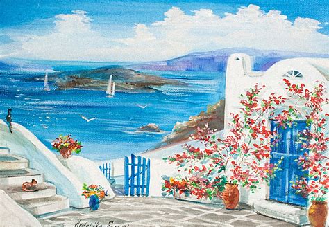 Seascape Oil Painting Greek Island Oil Painting Santorini Etsy In