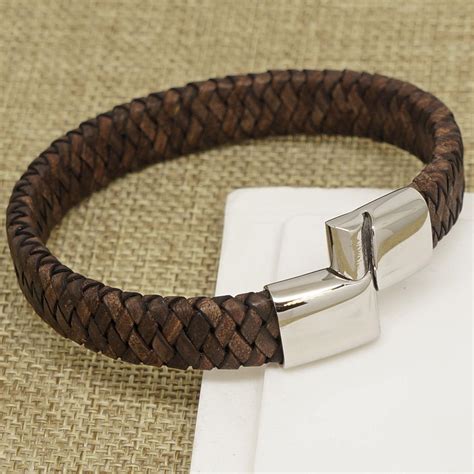 Mens Vintage Brown Leather Bracelet With A Magnetic Clasp
