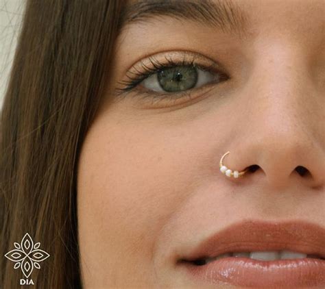 Small Nose Ring Hoop Solid Gold Nose Ring Pearl Nose Hoop Etsy Nose Rings Hoop Solid Gold
