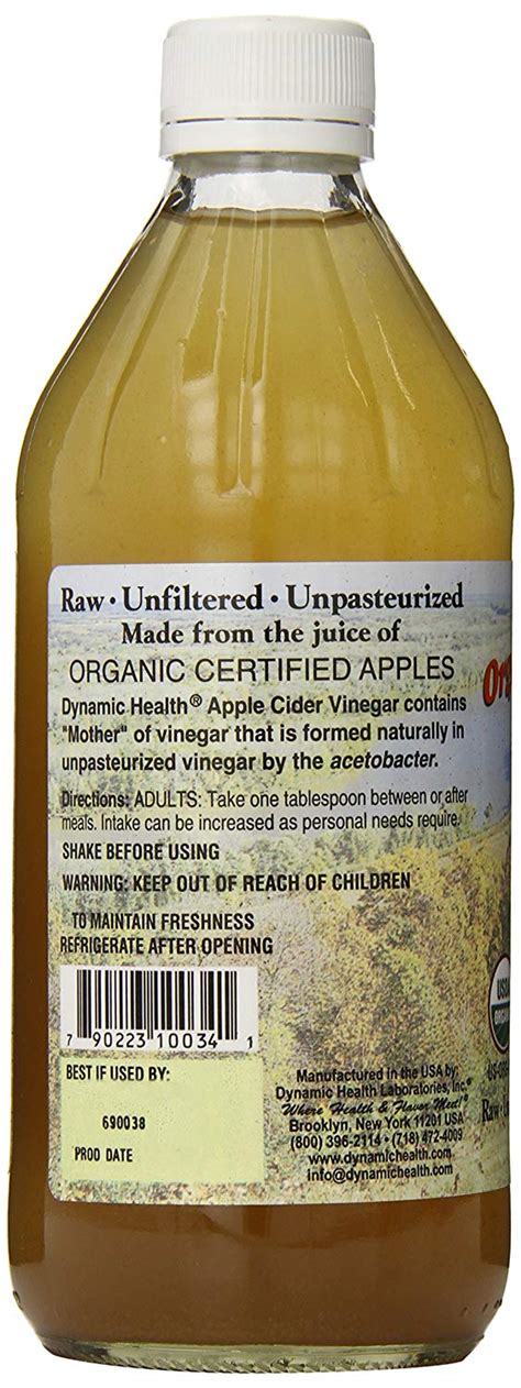 Dynamic Health Organic Apple Cider Vinegar With Mother 16 Oz 473 Ml