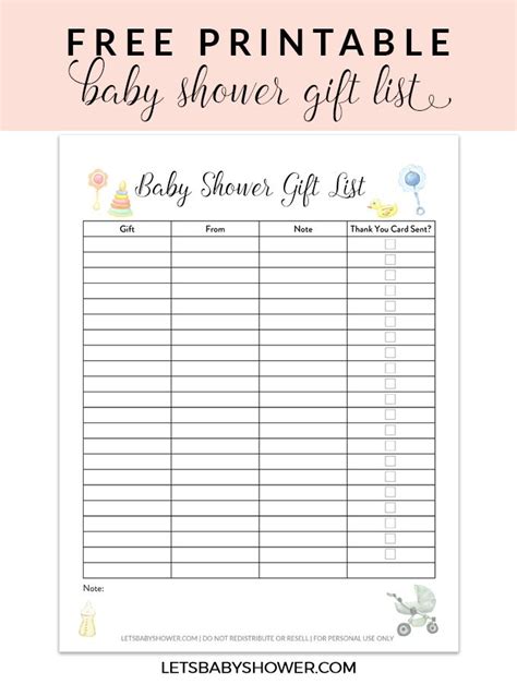When it comes to having a baby, you likely are planning a baby shower. Free Printable Baby Shower Gift List | Baby shower gift ...