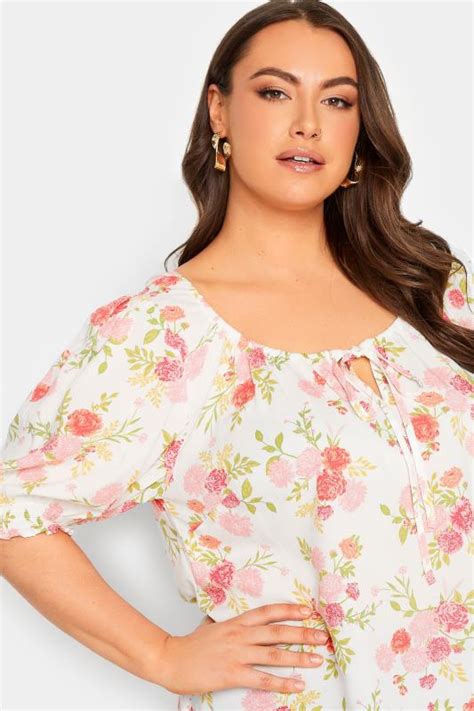 Yours Plus Size White Floral Tie Front Gypsy Top Yours Clothing