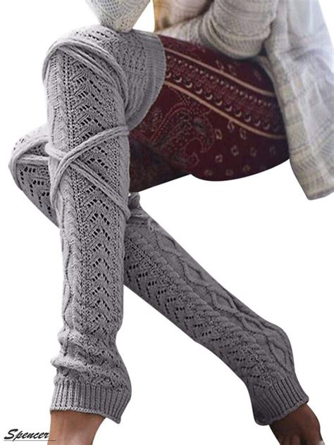 women cable knitted legs warmer crochet stocking winter over the knee long socks