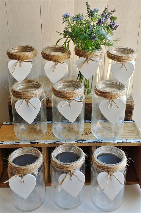 10 X New Shabby Chic Country Vintage Wedding Jam Jars Rustic Twine Hearts • £1999 Wedding