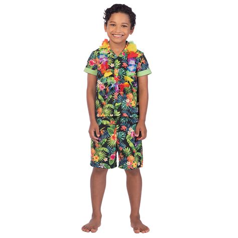Childrens Hawaiian Hawaii Hula Fancy Dress Costume Set Kids Holiday