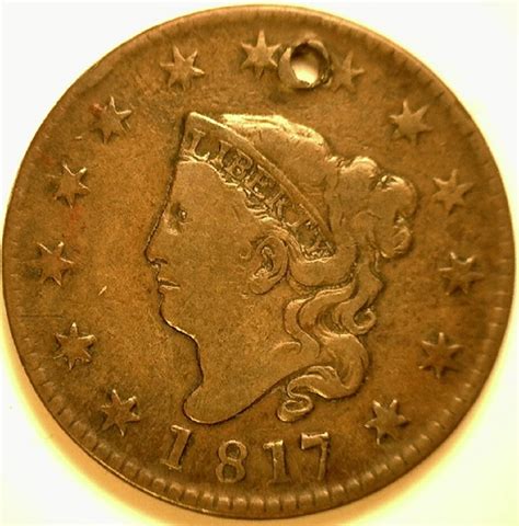 1817 Large Cent F 15 Holed Holed Us Coins