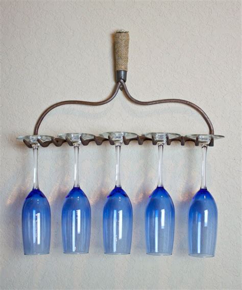 Upcycled Rake Project Wine Glass Holder Glass Holders Hanging Wine Rack