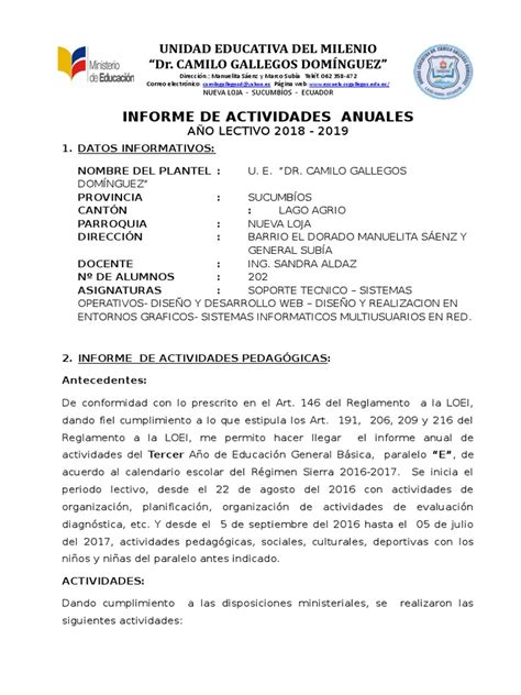 Informe Anual De Actividades Aprendizaje Maestros