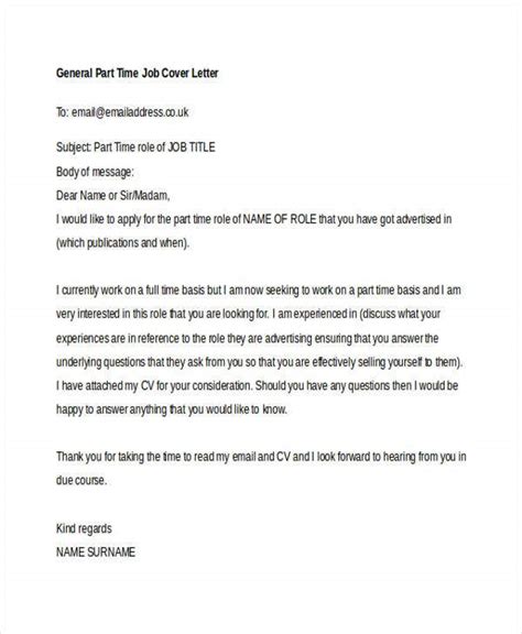 part time job cover letter templates  sample  format