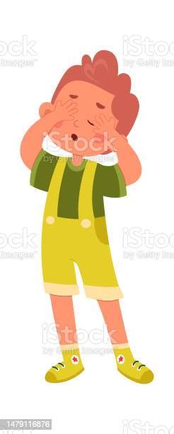 Boy Closing His Eyes Hands Stock Illustration Download Image Now