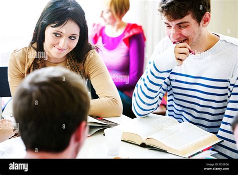 Young Adults Studying And Having Discussions And Chatting Stock Photo
